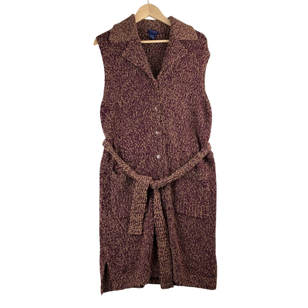 Doncaster Wool Blend Duster Cardigan Women's Medium Belted Boucle Marled Nubby